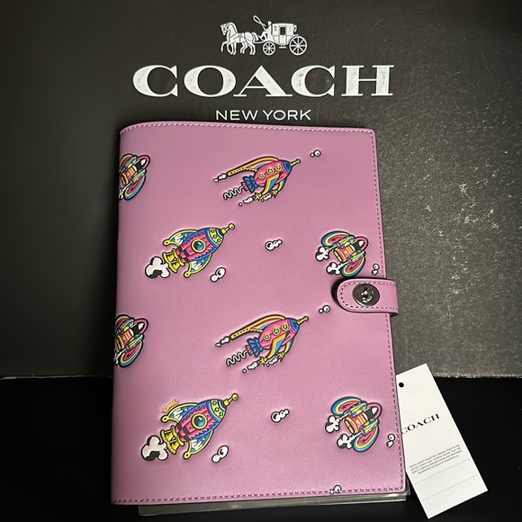 Coach Other - NWT Coach Cosmic Coach Leather Notebook Rocket Print CN745 Violet Work Book